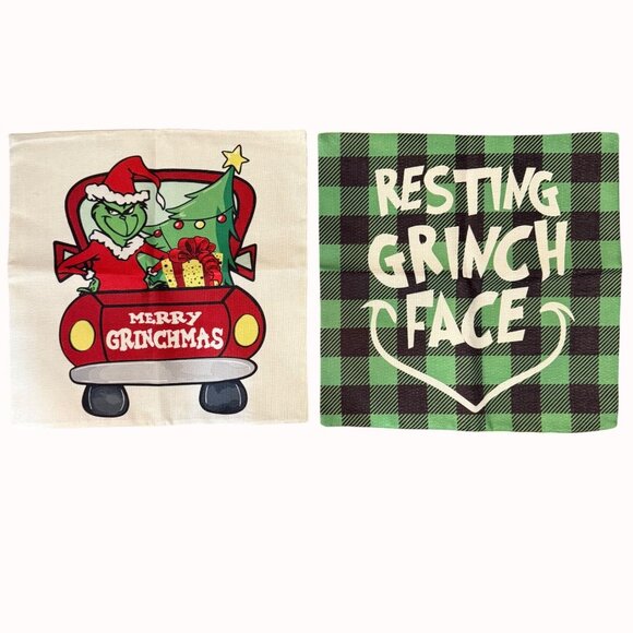 Grinch Christmas Pillow Covers Set of 2 Festive Decorative Throw Cushion Cases - Picture 1 of 12
